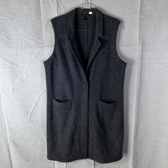 Eileen Fisher Jackets & Blazers - Eileen Fisher 100% Merino Wool Long Vest Charcoal Gray Button Front Large L/G